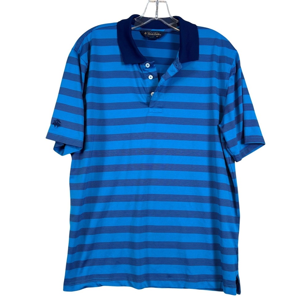 Brooks Brothers Mens Blue Striped Performance Golf Polo Shirt Large L Short Slv.